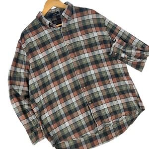 Pendleton Mason Mens Large Wool Plaid Flannel Button Down Shirt Earth Tone Brown